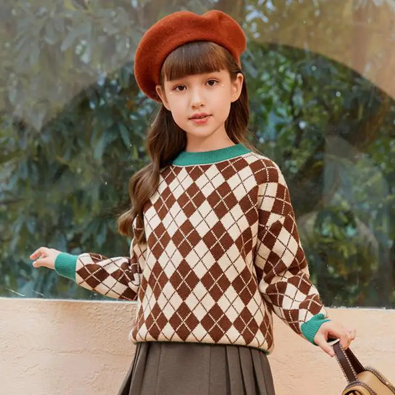 

Autumn Winter Knitted Sweater For Girls Long Sleeve Warm Pullovers Knitwear Children Teen Bottoming Knit Tops Clothing 3-14 Year