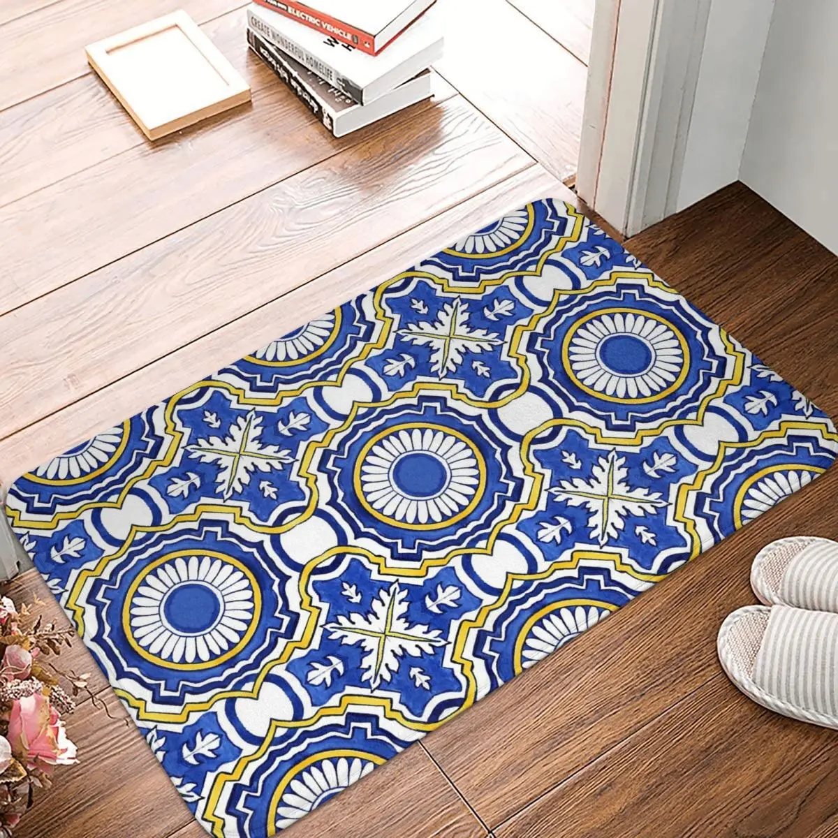 

Portuguese Watercolor Artwork Polyester Doormat Rug Carpet Mat Footpad Non-slip DustEntrance Kitchen Bedroom Balcony Cartoon