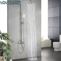 yanksmart luxury chrome polished rainfall wall mounted bathroom shower faucet set adjust height handle shower mixer water tap