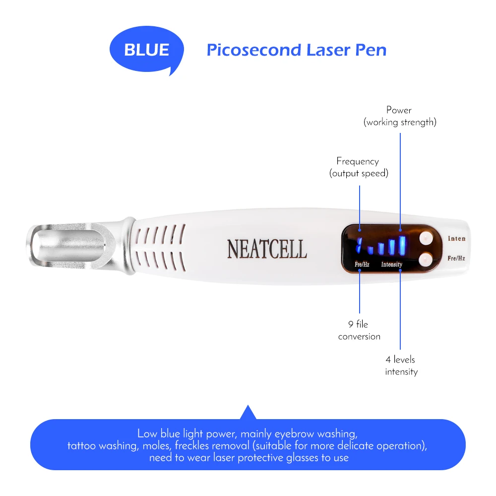 Пикосекундных лазерная ручка синий/красный светильник терапии пигмент тату шрам