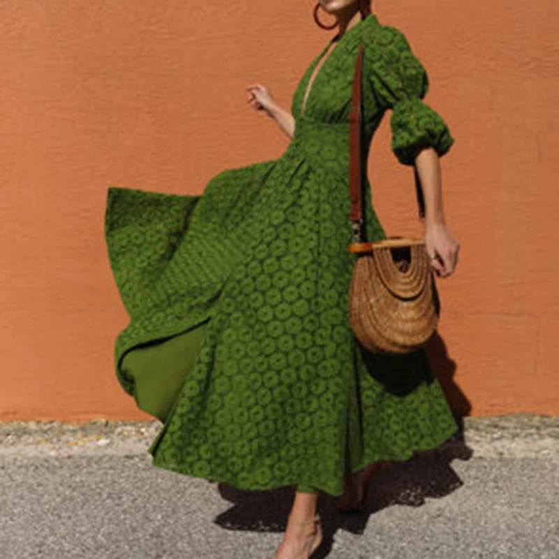 Женское платье с рюшами VGH винтажное V-образным вырезом рукавами-фонариками и