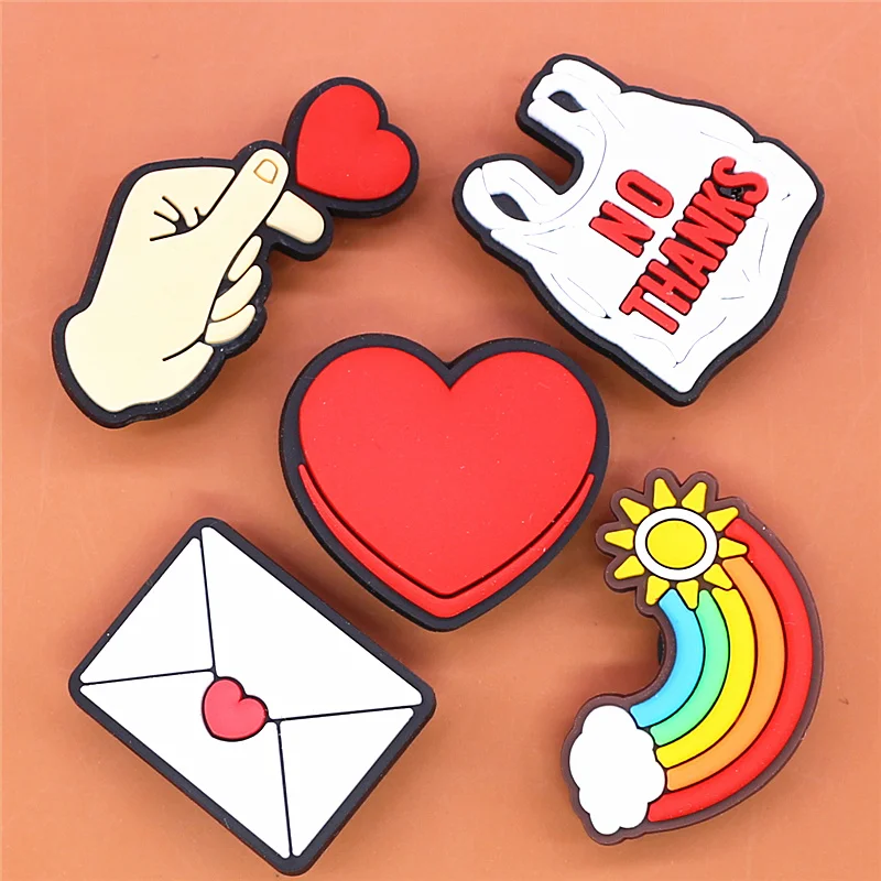 Heart-Shaped PVC Shoe Charms Accessories Love Rainbow Vest Shoes Buckle Decorations fit Croc JIBZ Kids X-mas Party Gifts U261