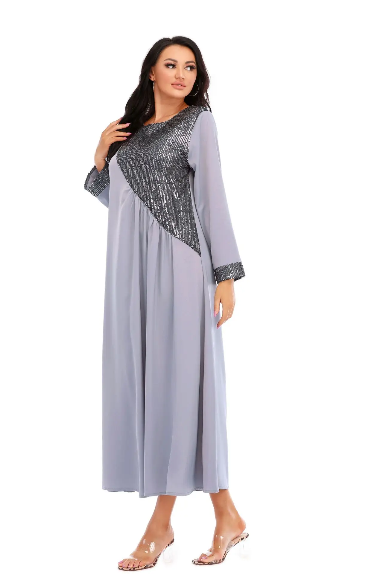 Urban Fashion Casual Spring, Summer And Autumn New Printed Round Neck African Dress Robe Series Muslim Dress Women's Abaya