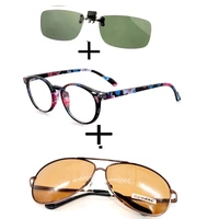 3pcs round luxury retro new trend reading glasses men women polarized sunglasses pilot driving fishing sunglasses clip