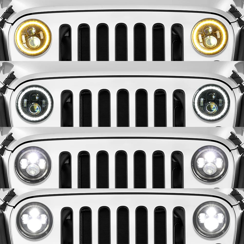 

FORAUTO 7inch LED Car Headlight Angle Eyes 80W DRL Halo Led Headlamp High Low Beam Daytime Running Light Turn Signal for Jeep
