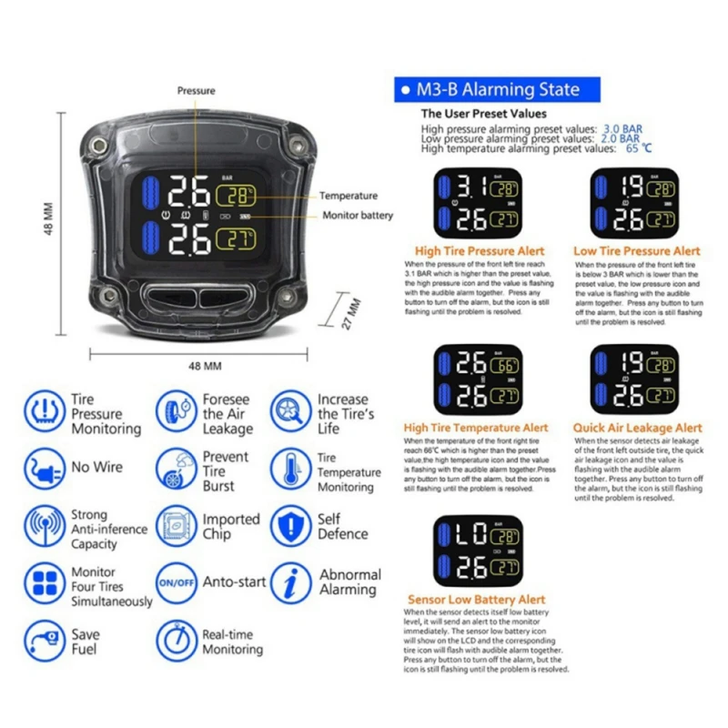 M3 система контроля давления в шинах TPMS беспроводная мотоцикл шины двигатель Fatbike