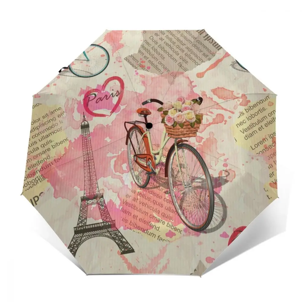 

Paris Vintage Newspaper Windproof Automatic Folding Inverted Umbrella Portable Paraguas for Man Woman