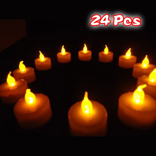 24 Flickering Candle Set Runs on Batteries Flickers Like a Real Battery Operated Tealight Candles Flameless Weddin | Дом и сад