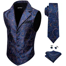 Mens Classic Black Paisley Jacquard Folral Silk Waistcoat Vests Handkerchief Tie Vest Suit Vest Men  Ropa Para Hombre (2)