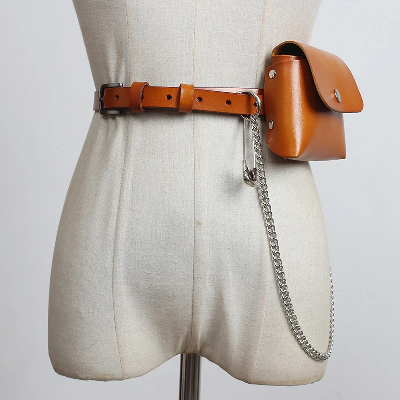 

SeeBeautiful Simple Metal Pin Buckle Long Chain Removable Small Bag PU Leather Belts Woman Spring 2021 New Fashion Tide M477