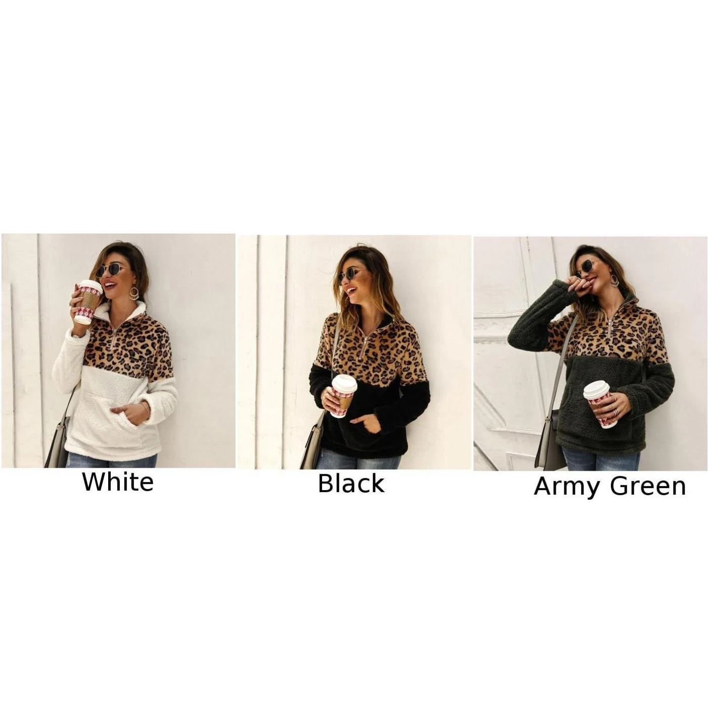 Женские топы пуловер Осень-зима Новый леопардовый на молнии с карманом и высоким