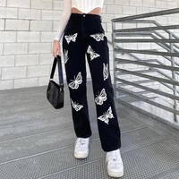 2021 new women fashion high waist print jeans ladies casual stylish pants outfits for shopping daily wear