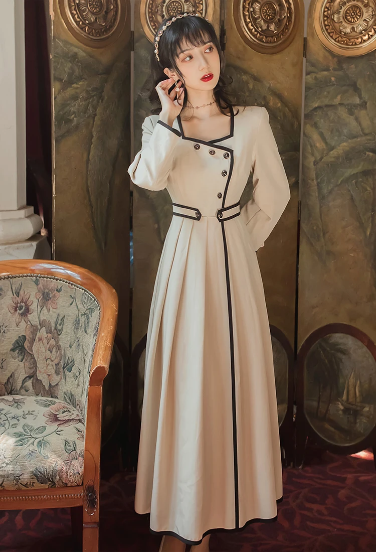 

V Collar Long Sleeve Women Long Dress 2020 Autumn Winter New Arrival Hot Sale