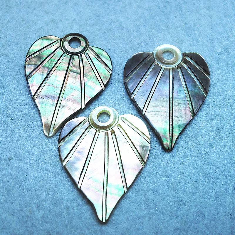 3 шт., натуральные черные губы ракушек, подвески в форме листа, 40x32 мм, Женские Подвески, хит продаж, Прекрасные Ювелирные изделия, хорошие для вас