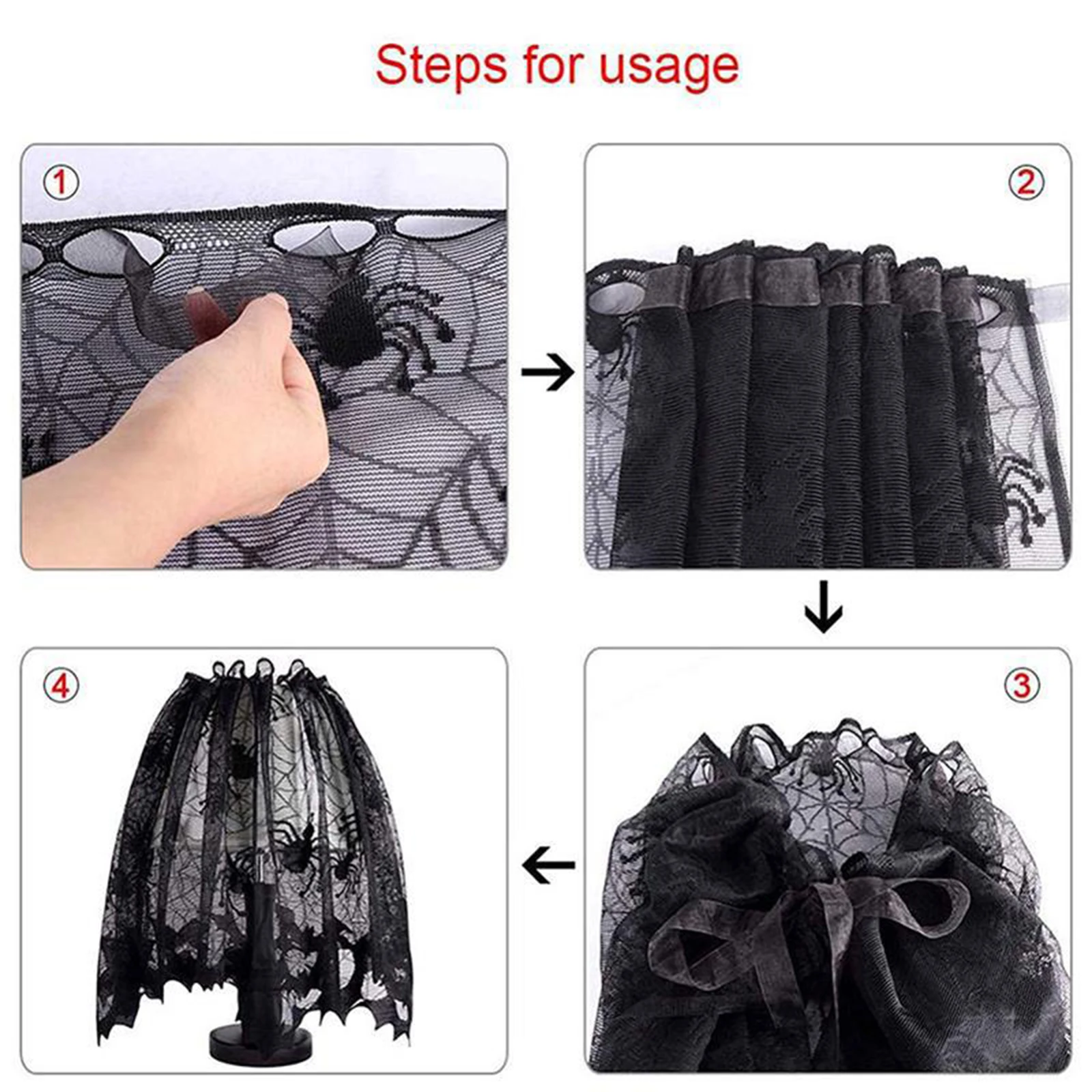 Halloween Lampshade Scarf Spider Web Black Lace Ribbon Cover Party Decoration Tool | Дом и сад