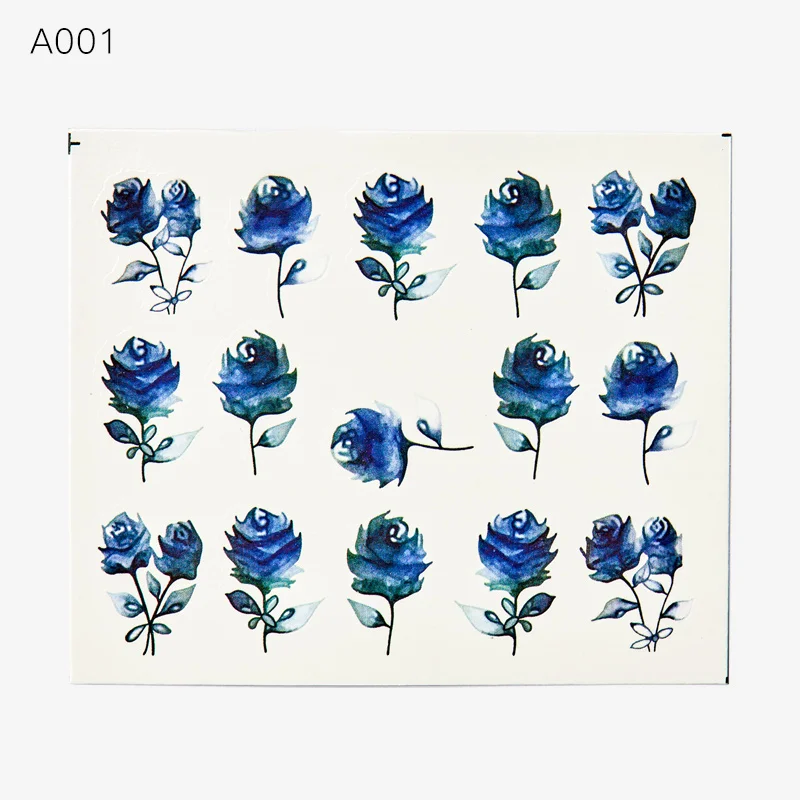 Переводные наклейки с четырьмя лилилиями для нейл-арта розовыми и синими цветами