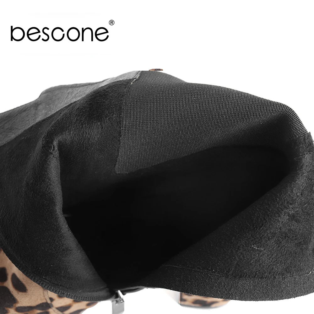 BESCONE/женские ботильоны Стильная обувь с леопардовым принтом на молнии Удобная
