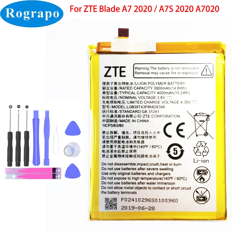 

New Original 4000mAh Li3839T43P8h826348 Optus X Pro Telstra Evoke Plus Phone Battery For ZTE Blade A7 2020 /A7S A7020 + Tools