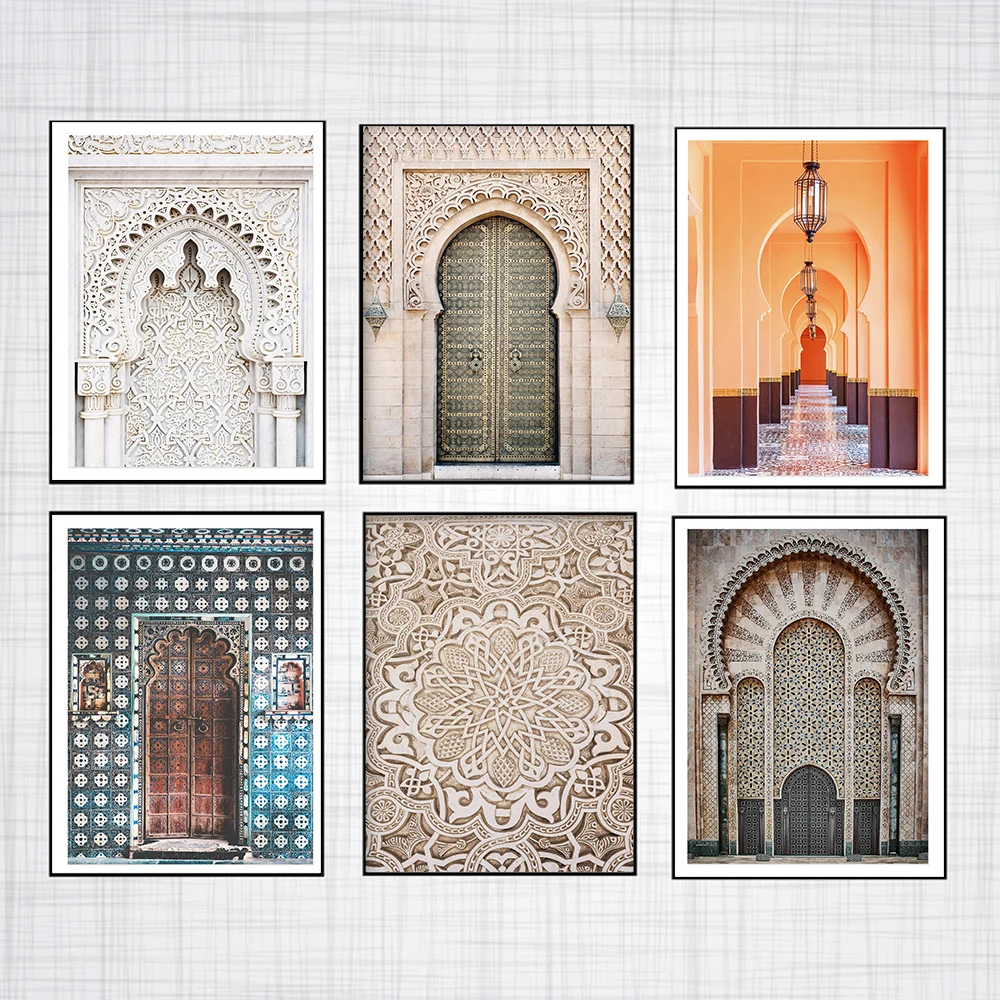Исламская Архитектура Марокко двери Винтаж плакат цитаты Печать холст