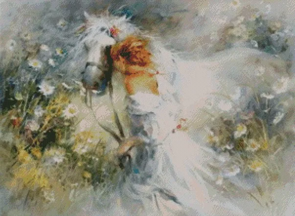 new Embroidery Counted Cross Stitch Kits Needlework - Crafts 14 ct DMC DIY Arts Handmade Decor -Girl with horse | Дом и сад
