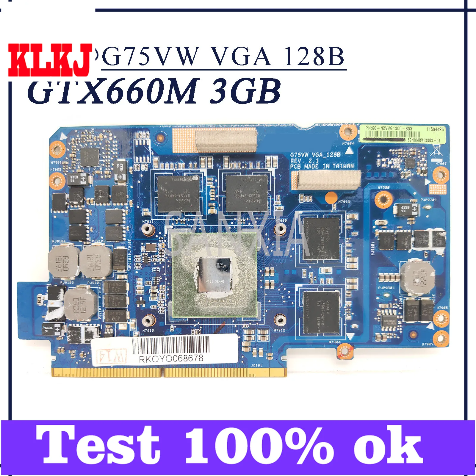 

Плата видеокарты KLKJ GTX660M-3GB для материнской платы ноутбука ASUS G75VW (оригинальная видеоплата VGA_128B)