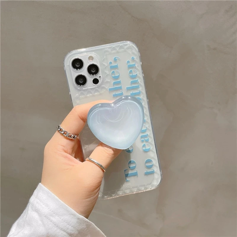 

Korean Letter Love Heart Crystal Bracket Clear Soft Phone Case For IPhone 7 8 Puls X XR XS 11 12 Pro Max Lovely Bumper Back Cove