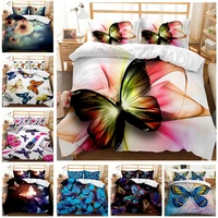 colorful butterfly 3d digital printing cartoon 23pc bedroom quilt cover pillowcase double bed set sheet cover quilt bedding