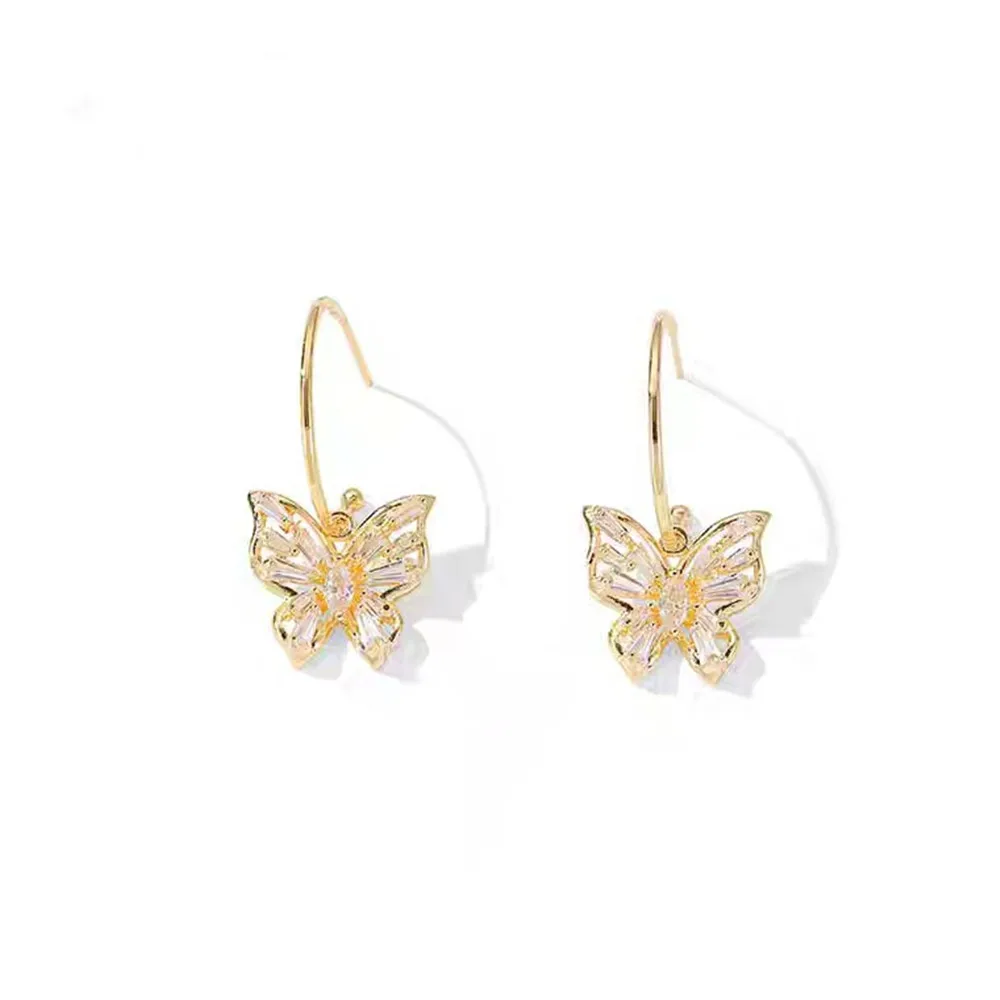 

2021fashion Earrings For Women Crystal Butterfly Hoop Earrings Korean Vintage Temperament Needle Stud Earrings Female Acessorie