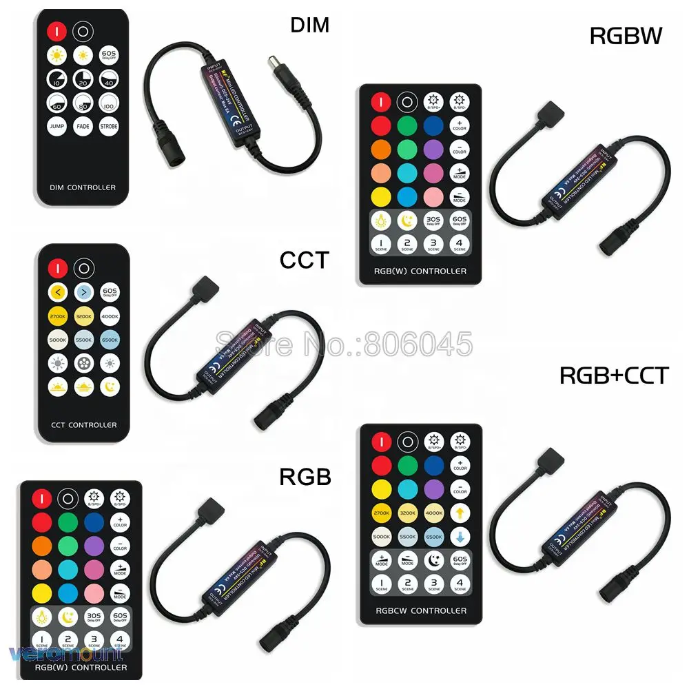 

RF14 17 21 28 Key Mini LED Light Strip Controller for 5050 DIM RGB RGBW RGBCCT 4pin 5pin 6pin LED Lights Tape Controller DC5-24V