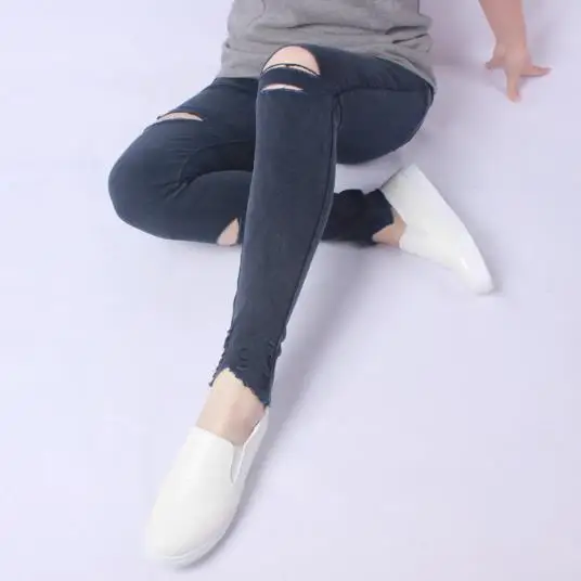 Модные женские туфли брюки 2020 зимние Для женщин отверстие Рваные джинсы Высокая