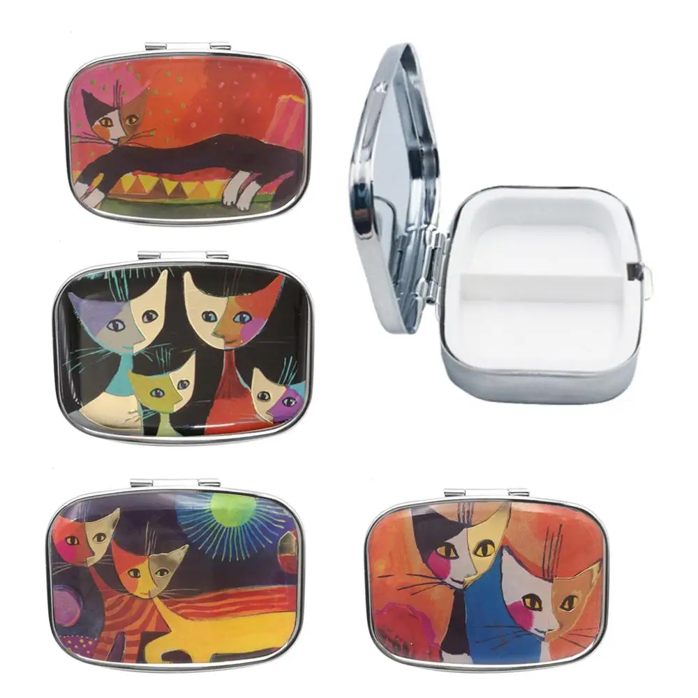 Переносная коробка для таблеток с принтом кота чехол 2 отделения контейнер