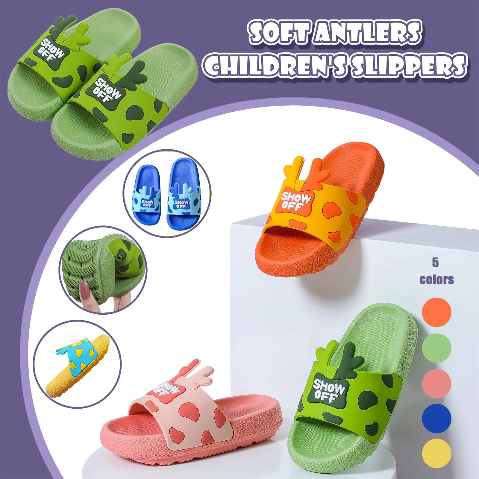 

Toddler Baby Cartoon Antlers Soft And Non-Slip Kid Home Slipper Children's Shose Тапочки pantuflas claquette kids shoes pantufa