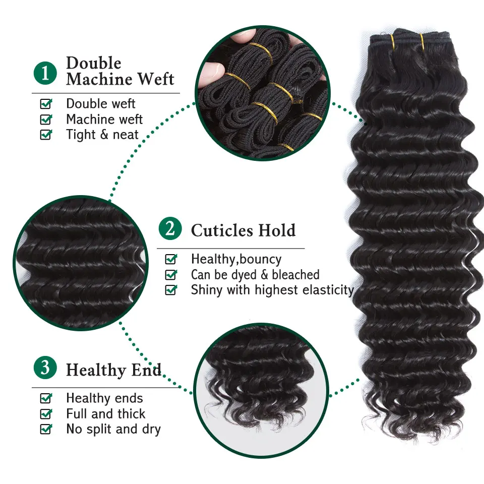 Глубокие пучки волнистых волос с закрытием Малазийские Волосы Remy плетение 2/3