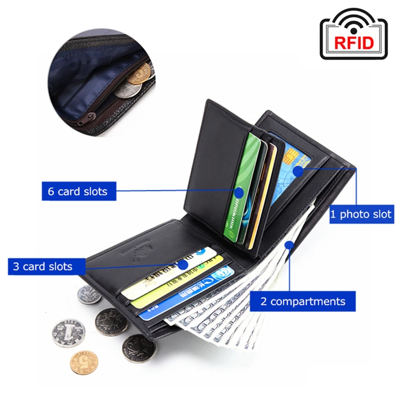 BISON DENIM, натуральная кожа, RFID кошелек, Мужской многофункциональный держатель для карт, кошелек с отделением для монет, мягкий Стандартный кошелек для денег W4495