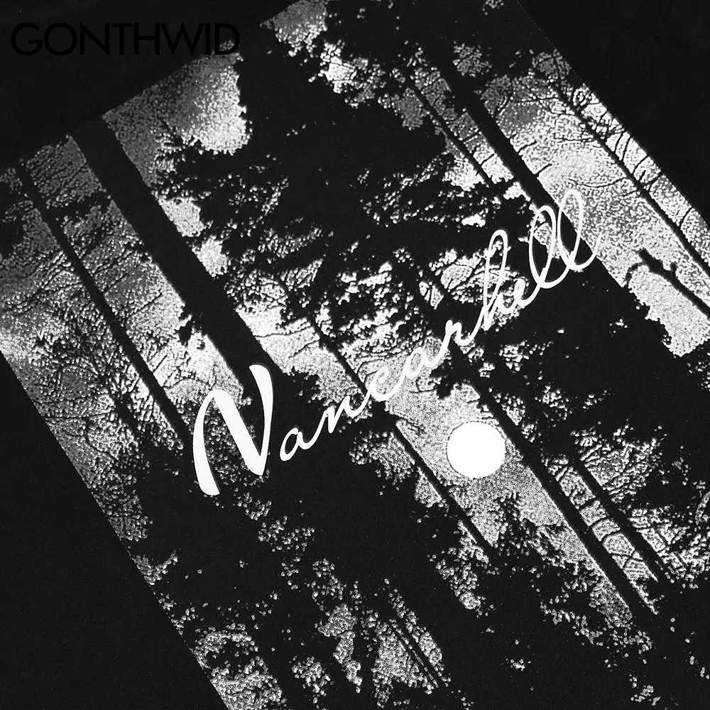 

GONTHWID Tees Shirts Streetwear Forest Landscape Print T-Shirts Harajuku Hip Hop Loose Casual Summer Short Sleeve Tshirts Tops