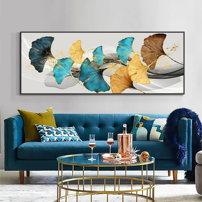

Yellow And Blue Ginkgo Leaves Oil Painting On Canvas Print Nordic Poster Wall Art Picture For Living Room Home Decor No Frame