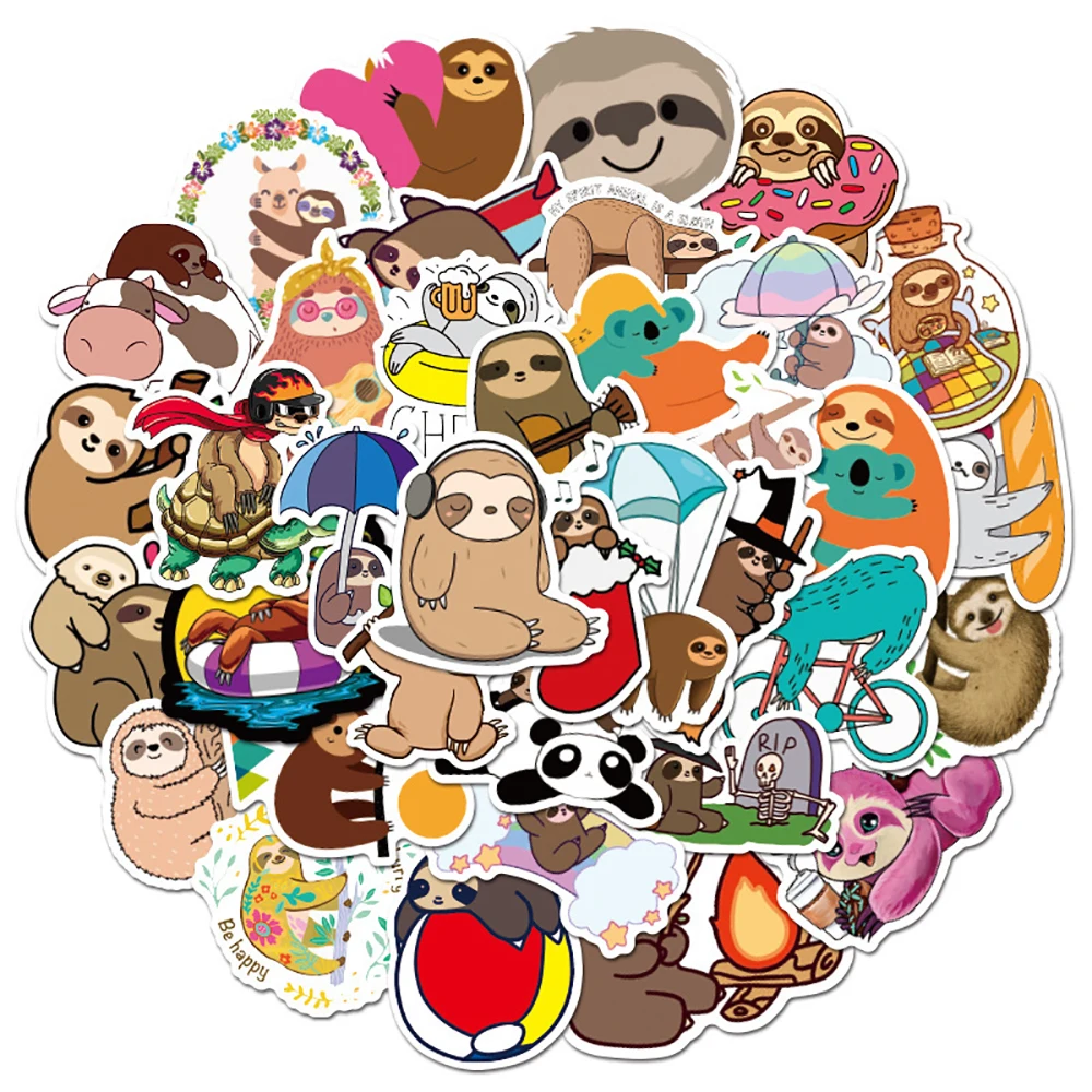 Pegatinas de animales para ni&ntilde;os, calcoman&iacute;as bonitas de perezoso para monopat&iacute;n, guitarra, port&aacute;til, motocicleta, equipaje, juguete cl&aacute;sico, pegatina de broma, regalo, 10/30/50 Uds.-1