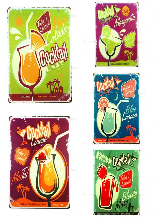 Винтажный коктейльный лаунж Маргарита ретро металлические жестяные знаки