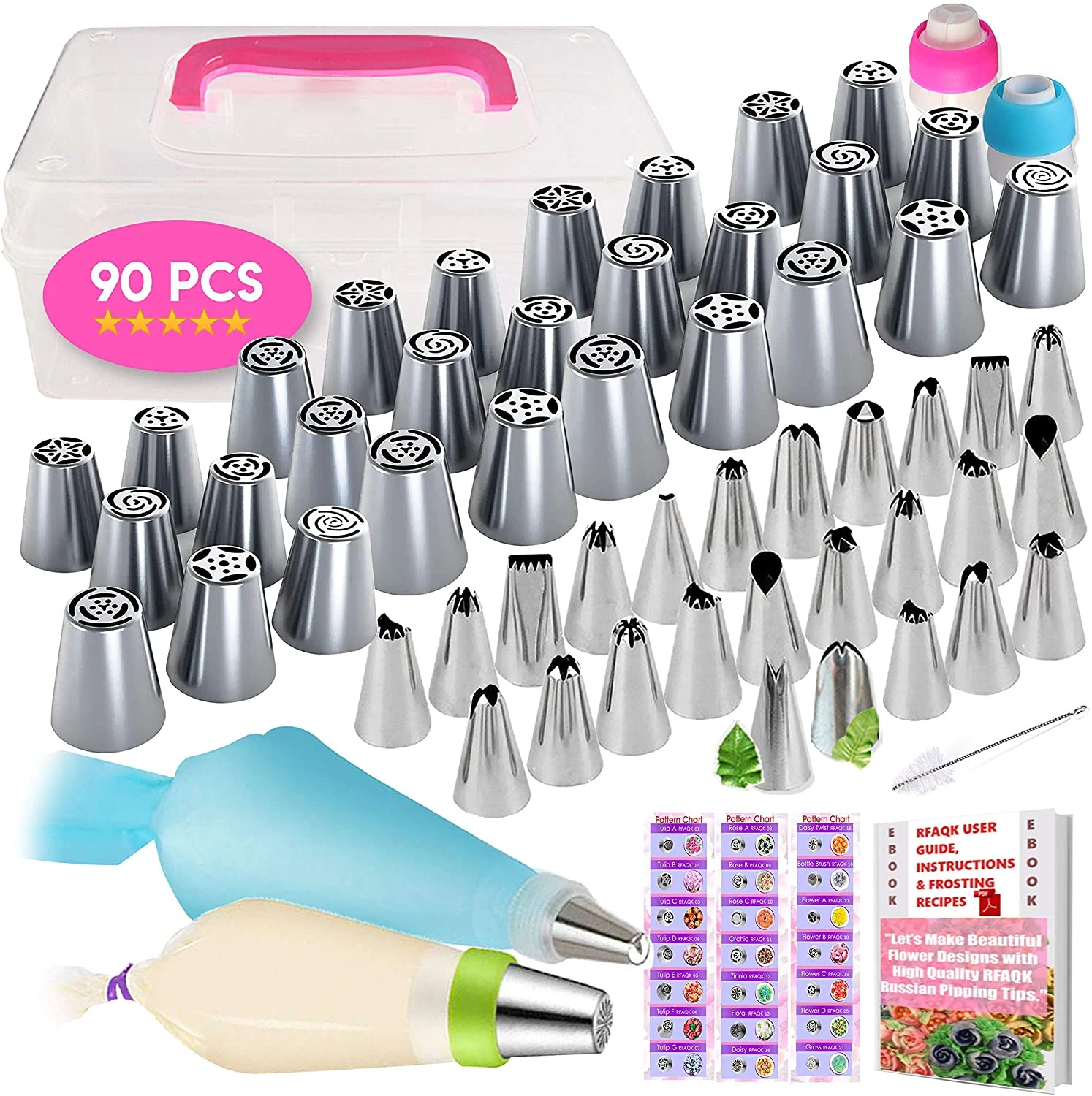 

90 PCs Russian Piping Tips Set with Storage Case Cake Decorating Supplies Kit 28 Numbered Easy To Use Icing Nozzles 28 Russian
