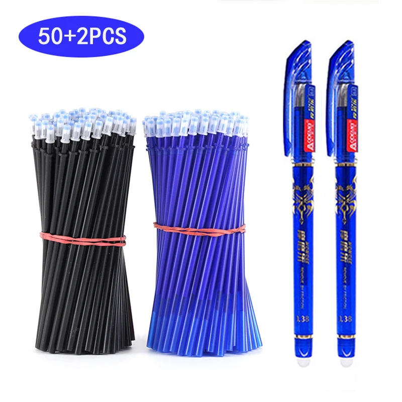 

52pcs/set Magic Erasable Refill Rod 0.5mm Black Blue Gel Pen Ink Washable Handle Erasable Pen School Pen Writing Cute Stationery