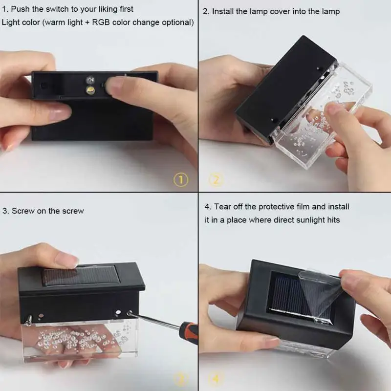 

6pcs/set LED Lighting Color Changing Step Deck Yard Lamp Patio Illuminate 2 Modes Waterproof Solar Light Garden Decor Light