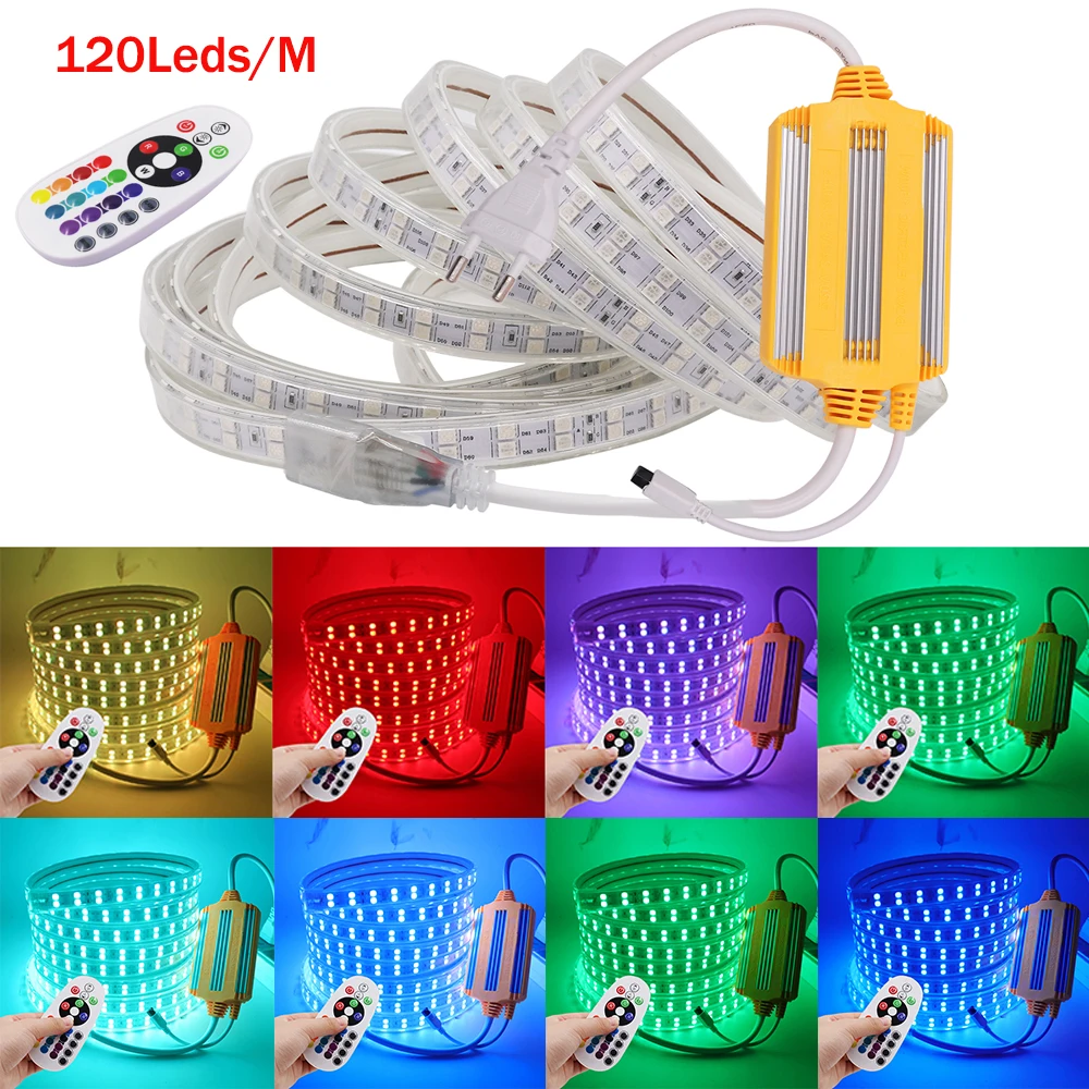 220V RGB Светодиодные ленты светильник с 1500 Вт 24 клавиши контроллер 5050 60/120
