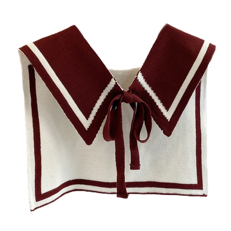 Женская зимняя вязаная шаль накидка контрастных цветов с ложным воротником