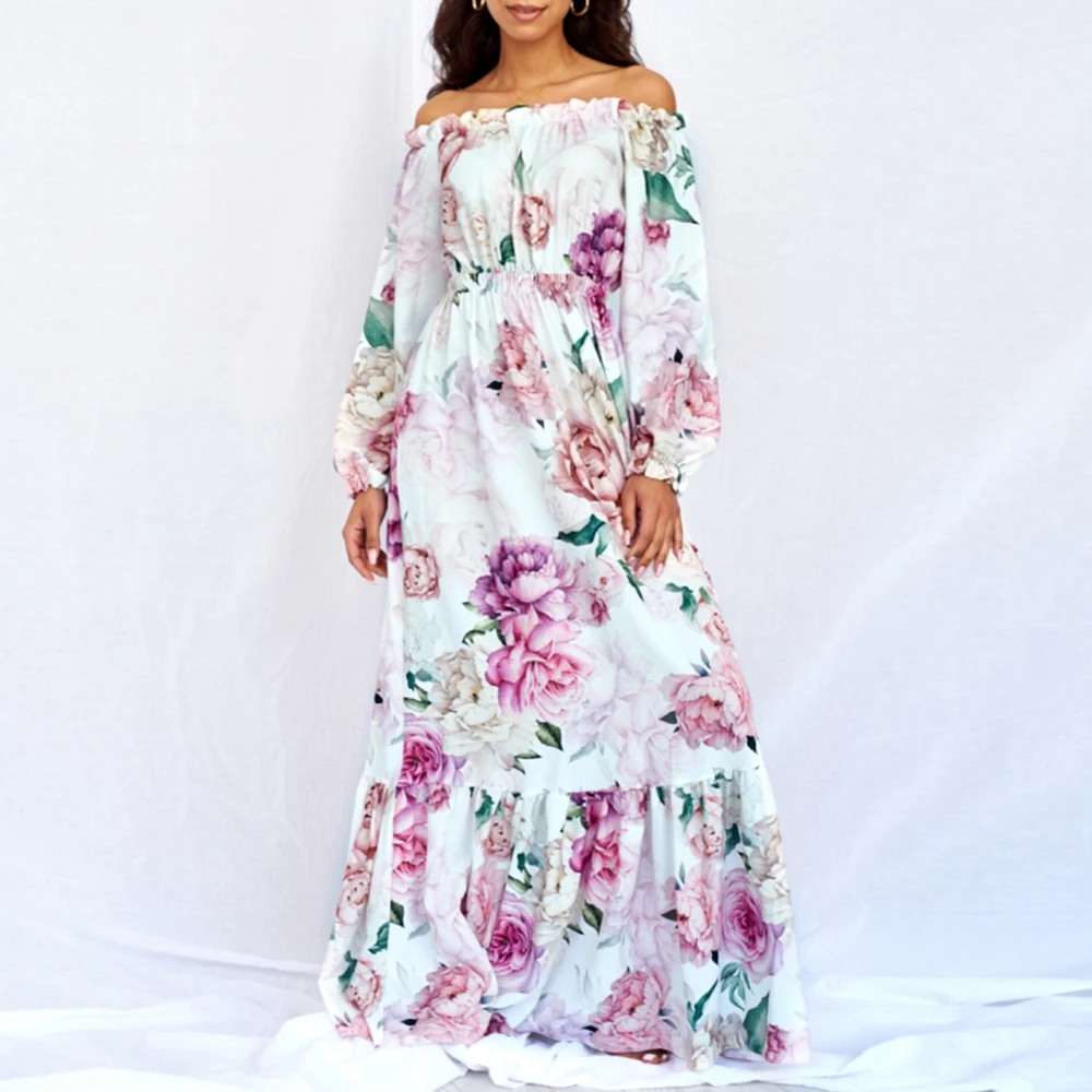 Женское праздничное длинное платье повседневное свободное с вырезом лодочкой и