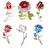 rhinestone enamel red rose brooches for women alloy flower weddings banquet party brooches valentine day gifts