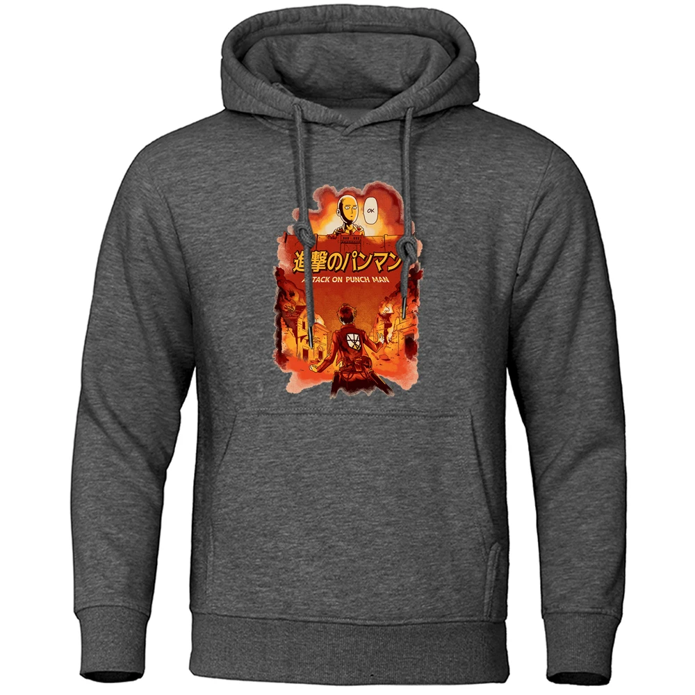 

Толстовка мужская с капюшоном One Punch, свободная толстовка с принтом «Атака Титанов», Свитшот в стиле Харадзюку, теплый пуловер, уличная одежд...