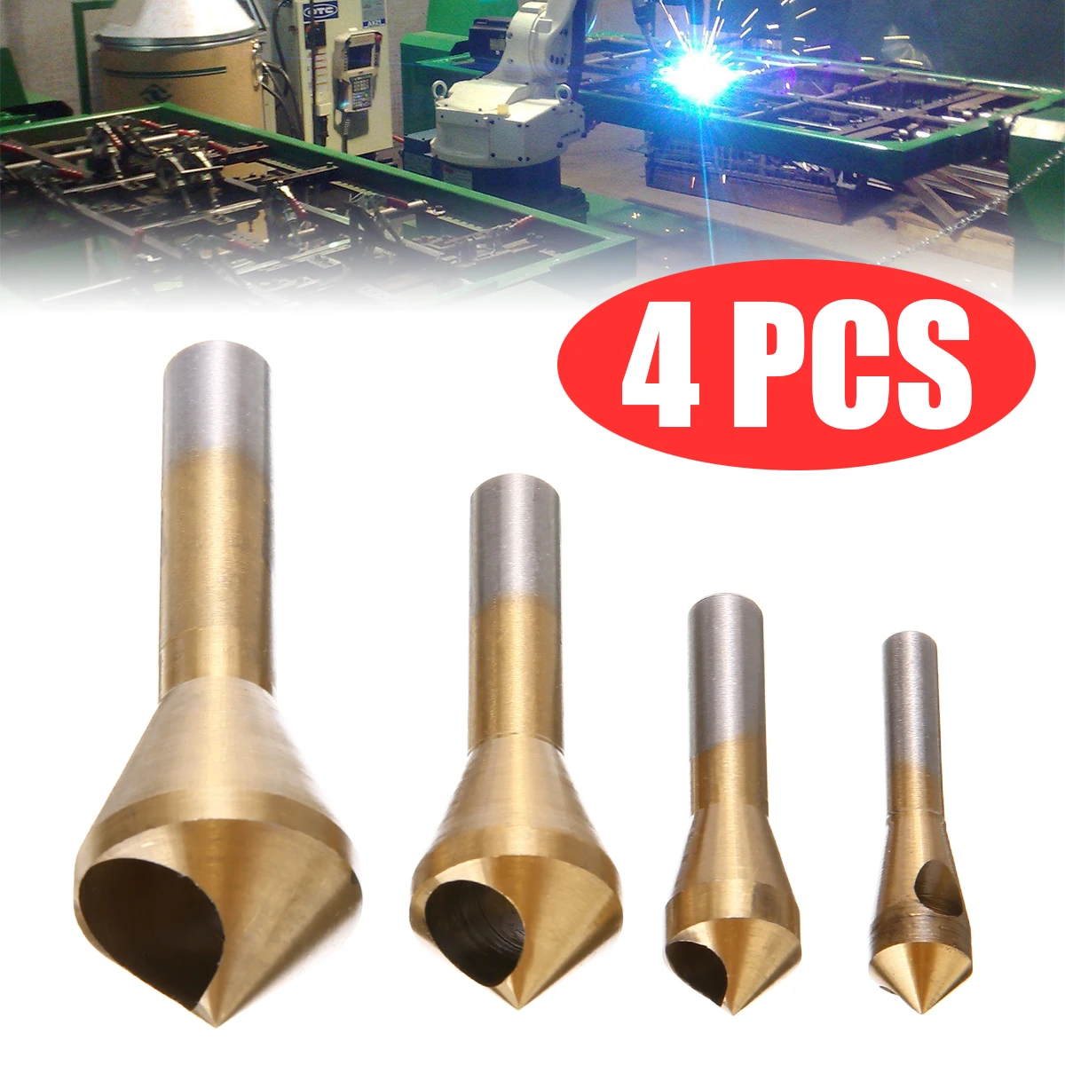

4Pcs Titanium Coated HSS 90 Degree Countersink Bit Set Deburring Drill Bits Hole Cutter Hand Tool Wood Metal Plastic Chamfer Set