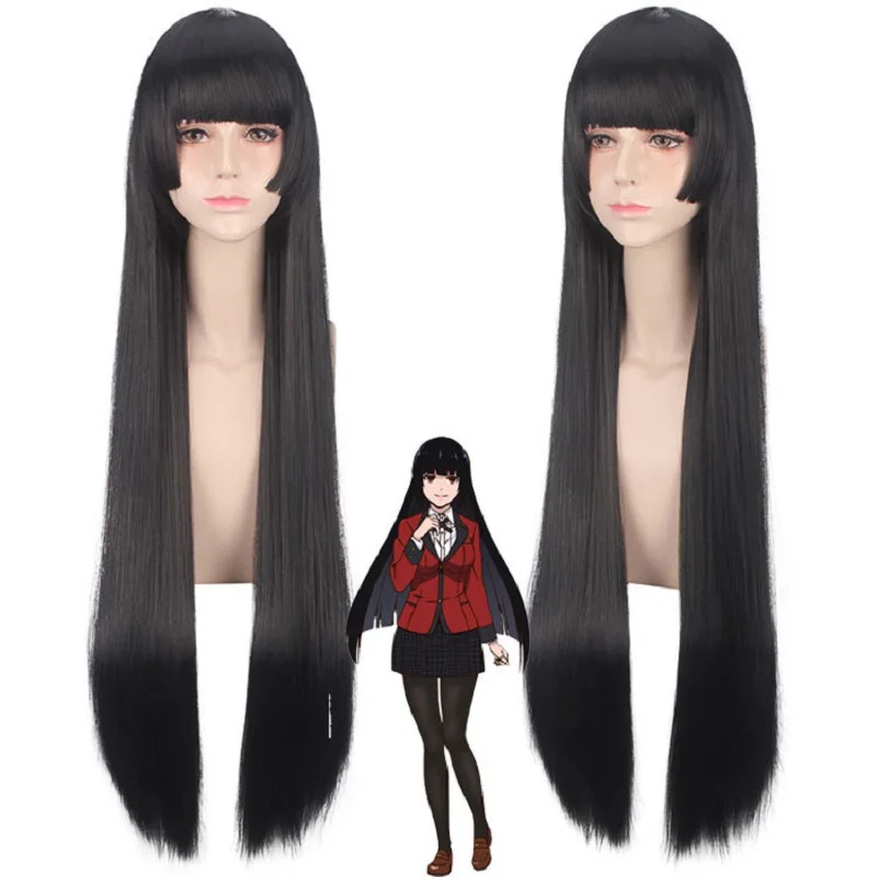 

Kakegurui Yumeko Jabami Wig Anime Cosplay Costume Compulsive Gambler 100cm Black Straight Synthetic Hair Perucas Halloween Wigs