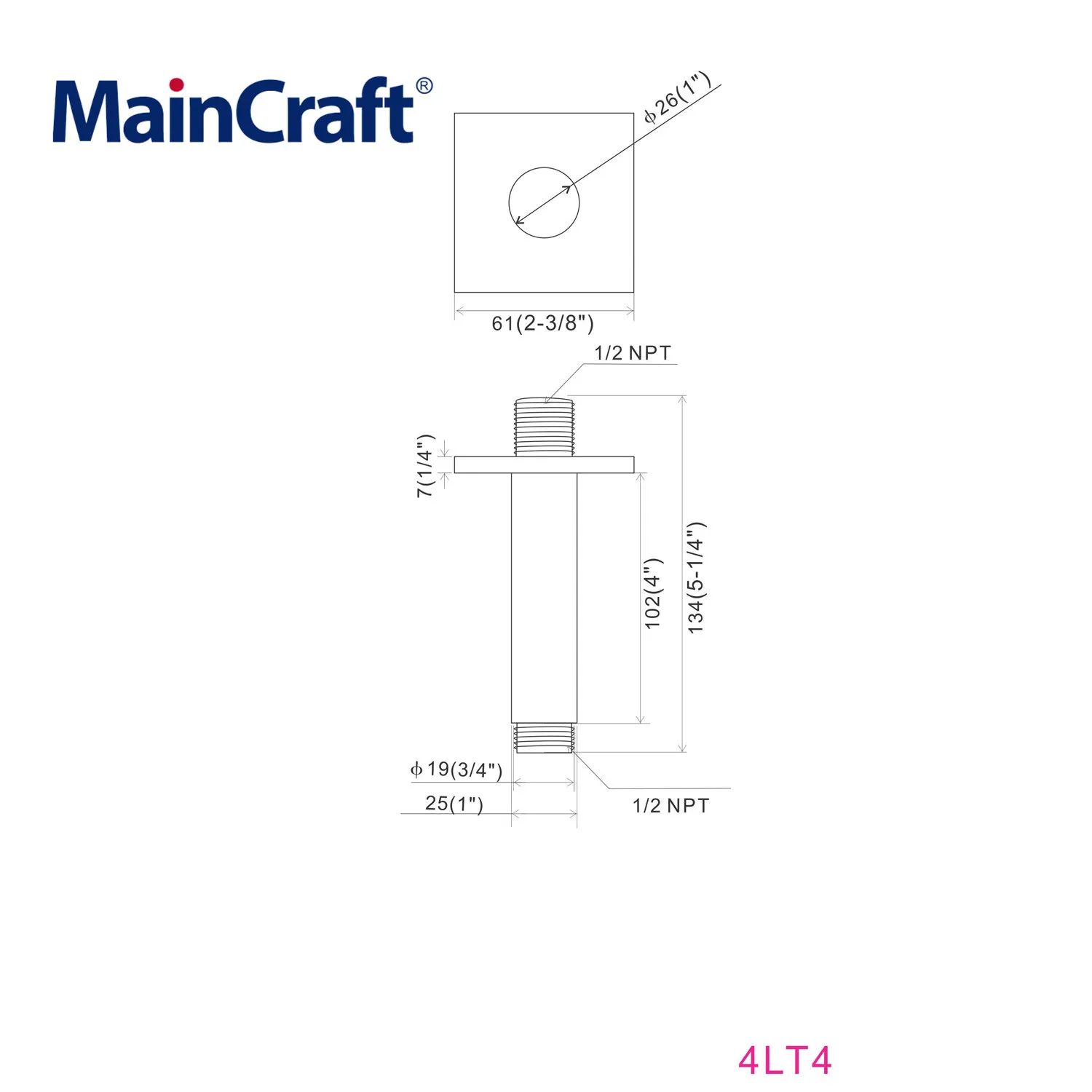 Квадратный хромированный латунный душевой кронштейн настенный/потолочный