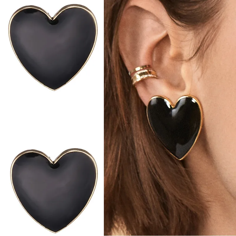 

Big Black Love Heart Shaped Stud Earrings for Women Cute Lovely Peach Heart Statement Earring Korean Wedding Bridal Jewelry